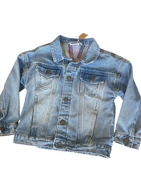 COTTON ON KIDS denim jacket sz 5-6 snap buttons sunrise Embroidery on back